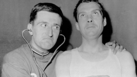 Mirfield's Brian Robinson (right) along with fellow British cyclist Tom Simpson