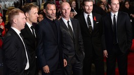 Paul Scholes, Phil Neville, Nicky Butt, Ryan Giggs, David Beckham and Gary Neville arriving at Premiere of Class of 92