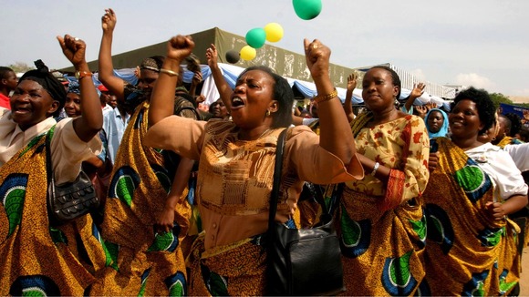 Women celebrate during rally to mark International Womens Day in Dar es Salaam