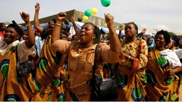 Women celebrate during rally to mark International Womens Day in Dar es Salaam
