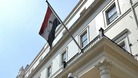 The flag outside the Embassy of the Syrian Arab Republic in central London