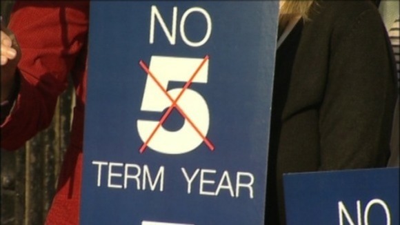 Past protests in Nottingham over plans for a five term academic year.