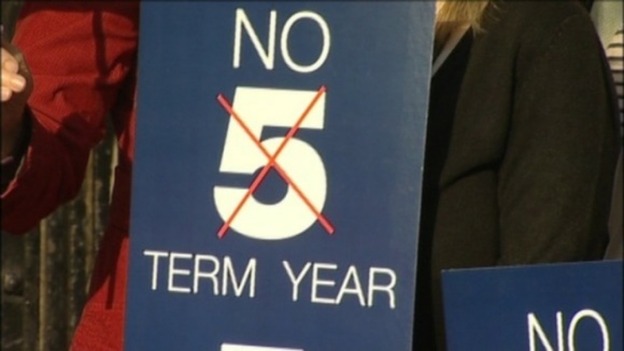 Past protests in Nottingham over plans for a five term academic year.