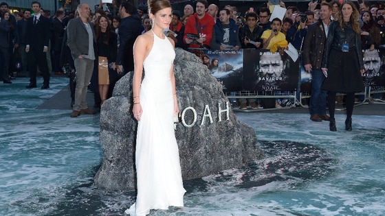 Emma Watson dazzles in a white Ralph Lauren gown at the UK premiere of Noah.
