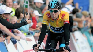 Team Sky's Sir Bradley Wiggins reaches the summit of the climb at Haytor. Stage 6 of the 2013 Tour of Britain ran from Sidmouth to Haytor.