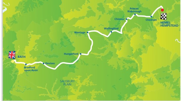 Stage 6 takes runs 203km from Bath to Hemel Hempstead.