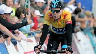 Team Sky's Sir Bradley Wiggins reaches the summit of the climb at Haytor, during stage six of the 2013 Tour of Britain.