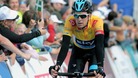 Team Sky's Sir Bradley Wiggins reaches the summit of the climb at Haytor, during stage six of the 2013 Tour of Britain.