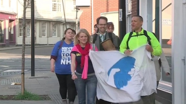 The campaigners staging their protest.