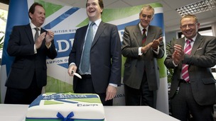 Phillip Monks, left, with George Osborne as Aldermore celebrated its first £1m of lending in 2012.