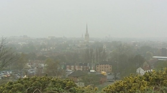 The scene in Norwich this morning as pollution levels remain high.