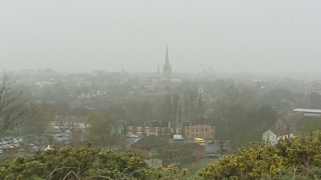The scene in Norwich this morning as pollution levels remain high.