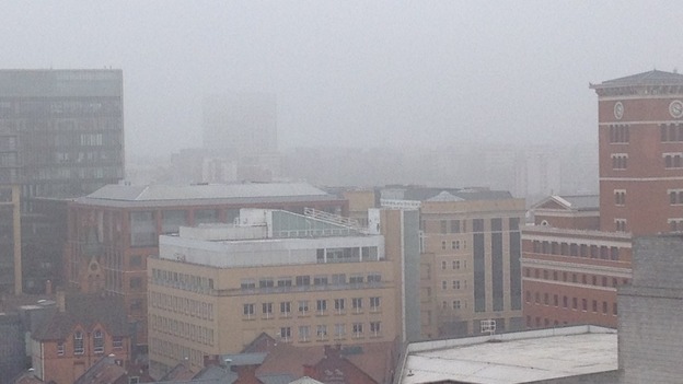 Smog covers the sky above Central Birmingham