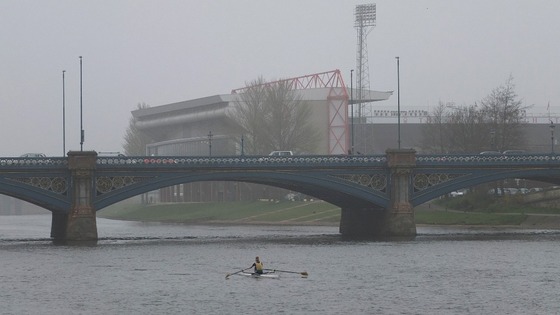 The River Trent in Nottingham surrounded by smog as record levels of air pollution hit parts of the UK.