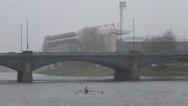 The River Trent in Nottingham surrounded by smog as record levels of air pollution hit parts of the UK.