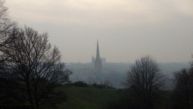 Norwich Cathedral was smothered by smog today.