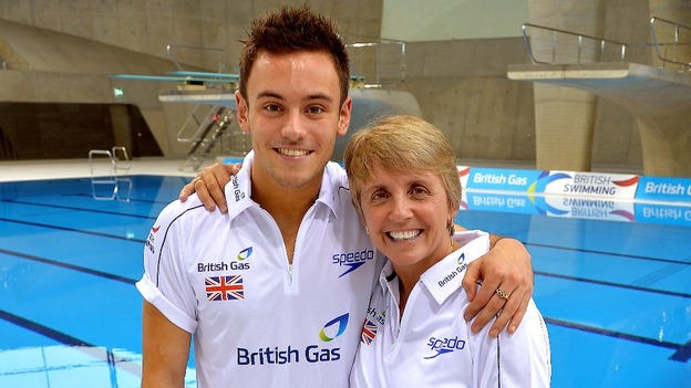 Tom Daley with his coach Jane Figueirdo at the Aquatics Centre