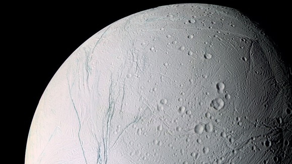 NASA photo of Saturn's moon Enceladus.