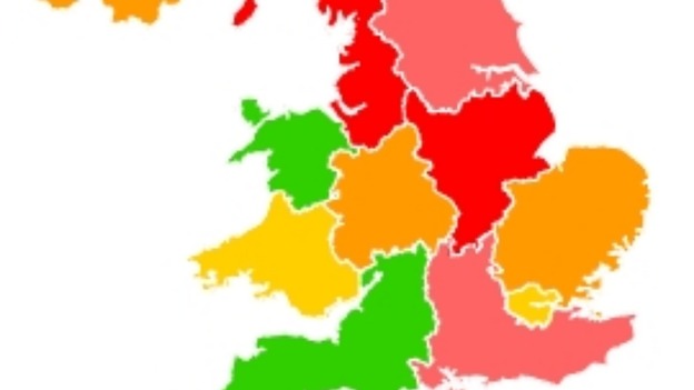 Red and pink represent areas experiencing 'high' pollution levels.