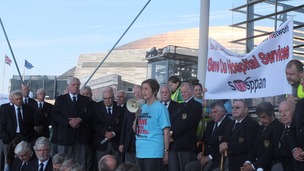Llanelli MP Nia Griffith addressing the Prince Philip Hospital demonstration