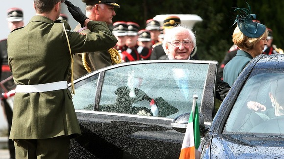 President Higgins leaving his presidential residence in Dublin yesterday