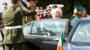 President Higgins leaving his presidential residence in Dublin yesterday