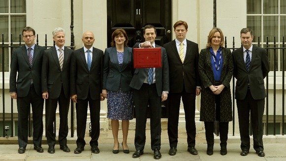 Sajid Javid, third from the left, with the Treasury team on Budget day.
