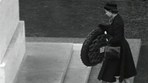 The Queen lays a wreath for the fallen