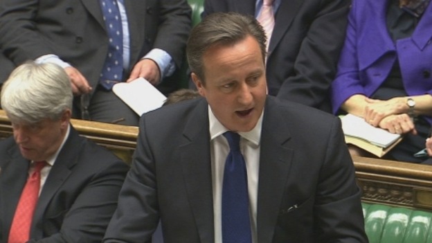 David Cameron speaking during Prime Minister's Questions today.
