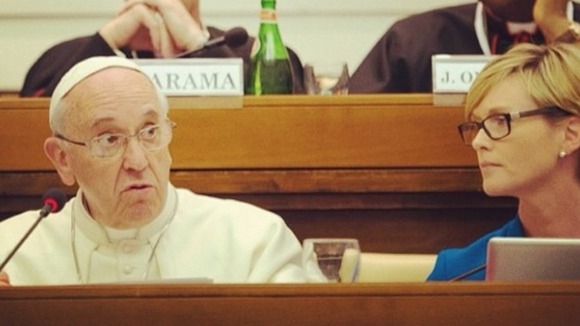 Pope Francis and ITV News Presenter Julie Etchingham at the conference.