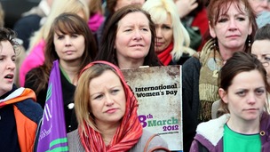 Women at the International Women's Day rally at Belfast city hall