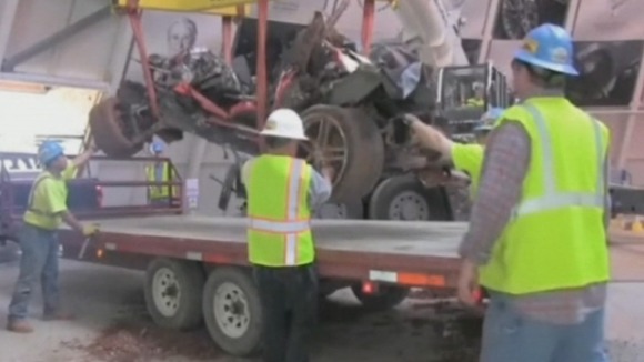 The Corvette after it was removed from the sinkhole on Wednesday.