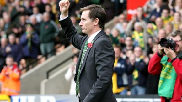 Glenn Roeder is introduced to the Norwich City fans against Ipswich Town.