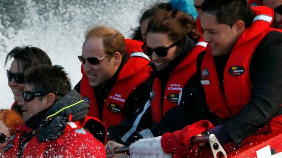 Prince William and the Duchess of Cambridge enjoy a jet boat ride on the Shotover River in Queenstown.