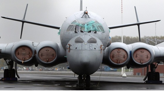 A Nimrod reconnaissance aircraft parked  at the BAE Systems factory at Woodford in Cheshire in 2010