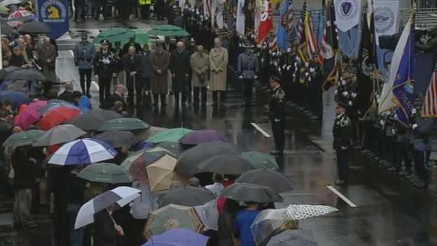 The Boston Marathon bombing memorial event took place near the race's finish line.