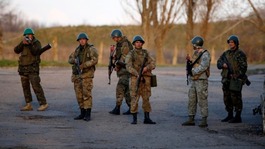 Ukrainian troops at Kramatorsk airfield in the eastern region.