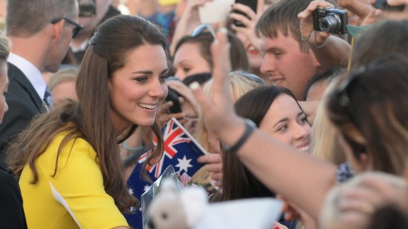 The Duchess of Cambridge is greeted by well-wishers at the Sydney Opera House.