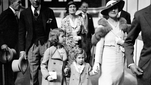 Princess Elizabeth and Princess Margaret with their mother in London in 1934