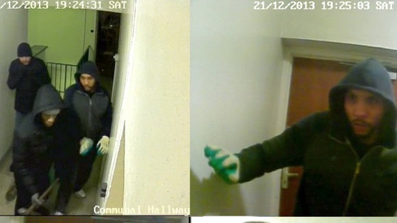 The men used a sledgehammer to try to smash their way into the flat