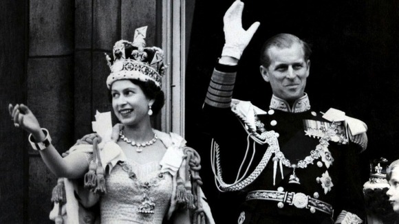 Queen Elizabeth II and the Duke of Edinburgh after the Coronation