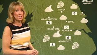 Emma Jesson in front of Calendar North weather map