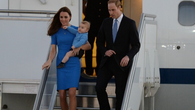 The Duke and Duchess of Cambridge and their son Prince George arrive in Canberra.
