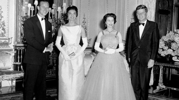 The Duke of Edinburgh and the Queen with US President John Kennedy and his wife Jacqueline at Buckingham Palace