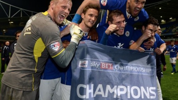 Leicester City celebrate the Championship title