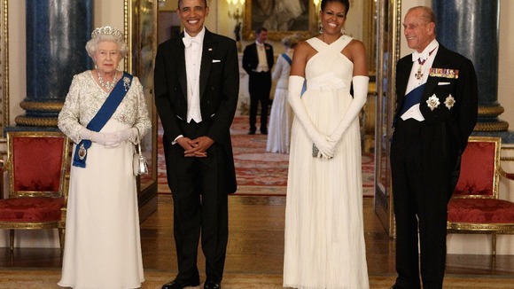 Queen Elizabeth II and the Duke of Edinburgh pose with U.S. President Barack Obama and First Lady Michelle Obama at Buckingham Palace