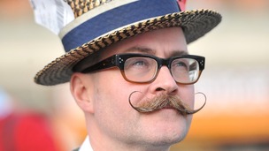 Barry 'Fingers' Copson of the Handlebar Club during Gentleman's Day at Sandown Park.