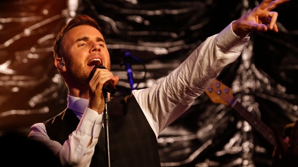 Gary Barlow performing in Stamford Bridge in March