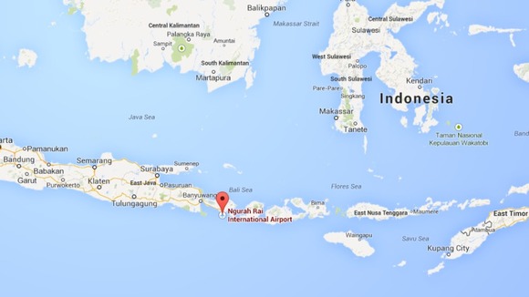 Map showing Bali airport in Indonesia.
