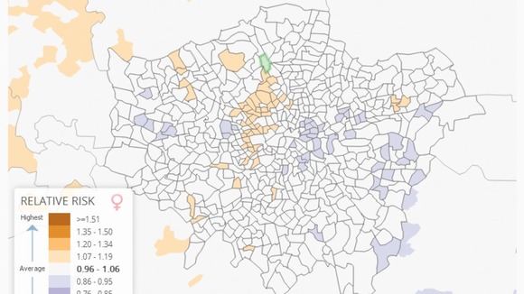 Breast cancer in London appears to be at more of an average risk to women